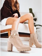 Dámské semišové kozačky na podpatku béžové Dstreet model 21994356 - FashionStreet