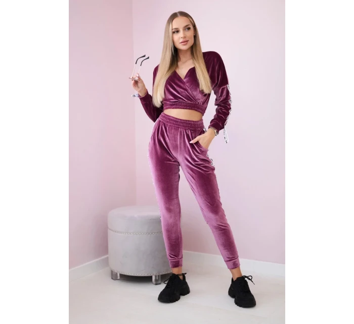 Velúrová súprava s nápisom Queen tmavo ružová Velúrová súprava s nápisom Queen tmavo ružová