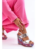 Damskie Sandałki Na Koturnie Srebrne Calderia Damskie Sandałki Na Koturnie Srebrne Calderia