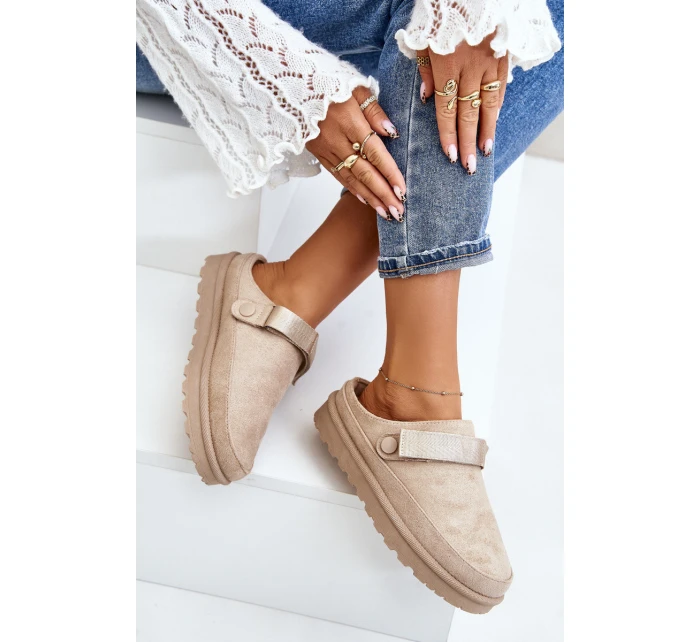 Damskie Kapcie Ocieplane Futerkiem Na Platformie Beżowe Azida Damskie Kapcie Ocieplane Futerkiem Na Platformie Beżowe Azida