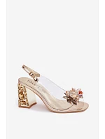 Průhledné sandály na podpatku s krystaly Vinceza 70121 zlaté