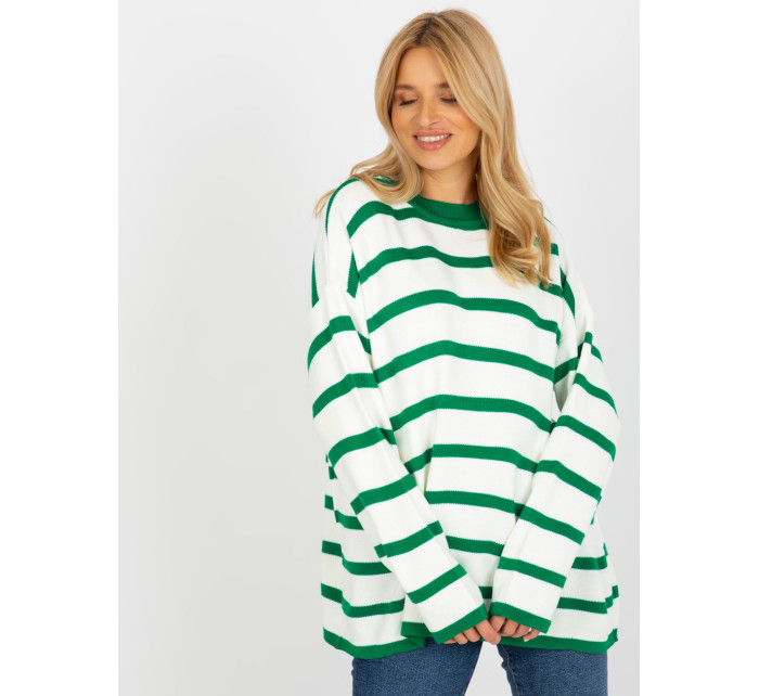 Tmavo zelený a ecru nadrozmerný vlnený sveter od RUE PARIS