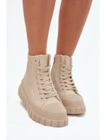 Dámske zateplené tenisky na platforme z ECO kože Big Star - béžové Dámske zateplené tenisky na platforme z ECO kože Big Star - béžové