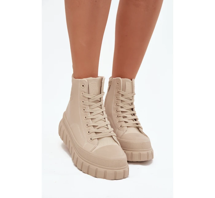 Dámske zateplené tenisky na platforme z ECO kože Big Star - béžové Dámske zateplené tenisky na platforme z ECO kože Big Star - béžové