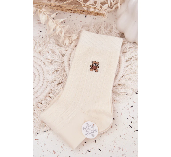 Dámske teplé ponožky s vlnou a motívom medvedíka - ecru Dámske teplé ponožky s vlnou a motívom medvedíka - ecru
