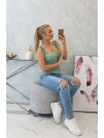 Blúzka s volánikmi bez ramienok tmavá mätová Blúzka s volánikmi bez ramienok tmavá mätová