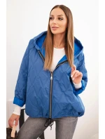 Dámska prešívaná bunda s kapucňou denimová modrá
