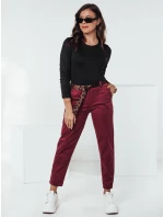 Dámské kalhoty v jedné velikosti s páskem vínové Dstreet model 21981960 - FashionStreet