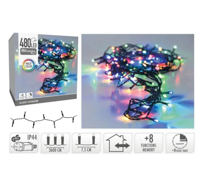 VIANOČNÝ STROMČEK SVETELNÁ REŤAZ 480 VIEDOL ČASOVAČ VIACFAREBNÝ