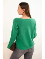 Dámsky viskózový sveter s výstrihom do V zelený