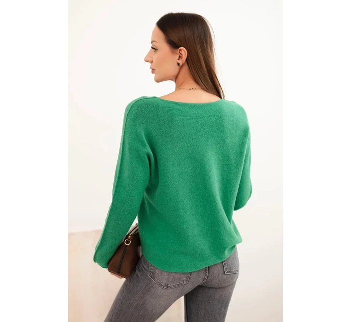 Dámsky viskózový sveter s výstrihom do V zelený