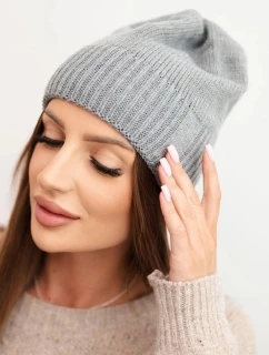 Dámska zimná vlnená čiapka s klasickým rebrovaným vzorom K444 sivá