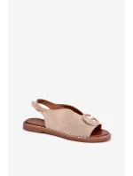 Ploché sandály s ozdobou béžové model 21685714 - Boto