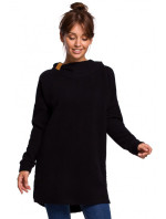 Pletený sveter so zaobleným lemom B176 čierny - BeWear