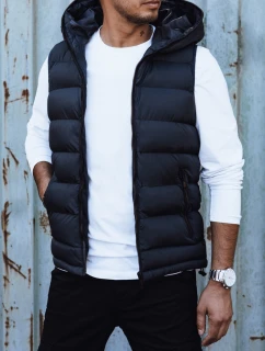 Pánska prešívaná vesta s kapucňou tmavomodrá FashionStreet TX4751