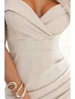 564-5 CALLIE Midi šaty s odhalenými ramenami a výstrihom - svetlo béžové 564-5 CALLIE Midi šaty s odhalenými ramenami a výstrihom - svetlo béžové