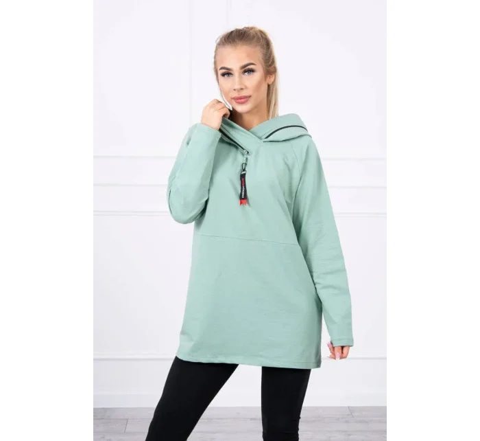 Tmavo mätová tunika na zips s kapucňou Oversize Tmavo mätová tunika na zips s kapucňou Oversize