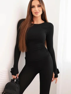 Dámska pruhovaná súprava z viskózy s dlhými rukávmi a legínami čierna