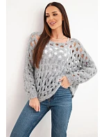 Dámský svetr model 22293738 s ozdobným vzorem a příměsí vlny šedý - K-Fashion Dámský svetr model 22293738 s ozdobným vzorem a příměsí vlny šedý - K-Fashion