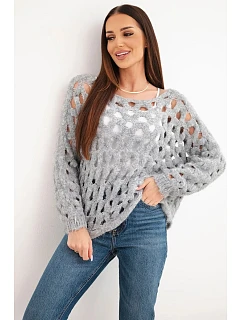 Dámský svetr model 22293738 s ozdobným vzorem a příměsí vlny šedý - K-Fashion