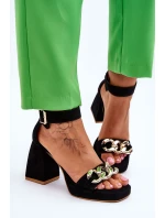 Dámské semišové sandály s podpatky Lewski boty Černá model 21616060 - Boto