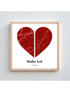 Personalizovaný magický fotoobraz v rámu - čtverec 20x20 - dvě mapy jako srdce