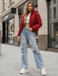 Dámská krátká zimní prošívaná bunda bordó Dstreet model 21994191 - FashionStreet