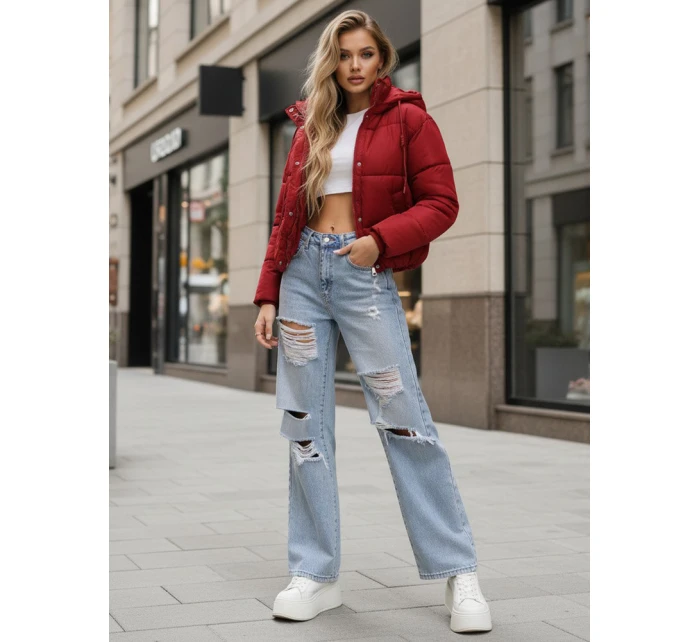 Dámská krátká zimní prošívaná bunda bordó Dstreet model 21994191 - FashionStreet