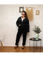 Čierna dámska tepláková súprava plus size s kapucňou na zips (8216)