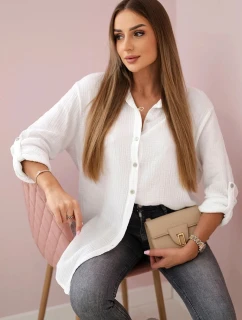 Bavlnená mušelínová košeľa oversize biela