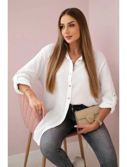 Bavlněná mušelínová košile oversize bílý Bavlněná mušelínová košile oversize bílý
