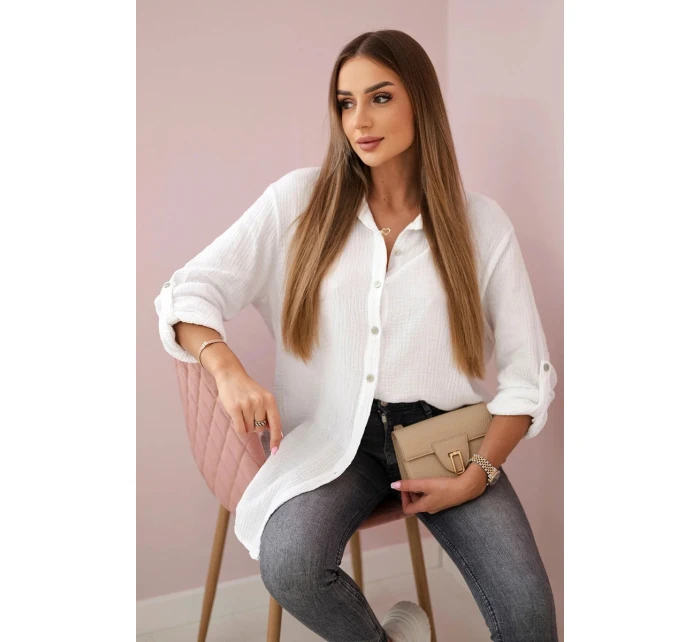 Bavlněná mušelínová košile oversize bílý Bavlněná mušelínová košile oversize bílý