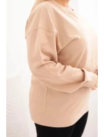 Dámske Plus veľkosť bavlnené základné kolo krku mikina béžová Dámske Plus veľkosť bavlnené základné kolo krku mikina béžová