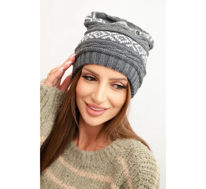 Dámska zimná čiapka so vzorom a vlnou K425 graphite Dámska zimná čiapka so vzorom a vlnou K425 graphite