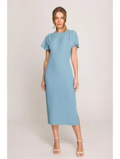 model 20966244 Tužkové šaty s rozparkem na boku nebesky modré - STYLOVE