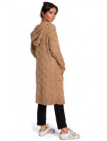 BK033 Pletený plisovaný sveter s kapucňou - karamelový