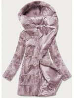 KURTKA DAMSKA FUTRO Z KAPTUREM PUDROWO RÓŻOWA (BR9741-81)