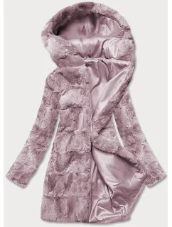 KURTKA DAMSKA FUTRO Z KAPTUREM PUDROWO RÓŻOWA (BR9741-81)