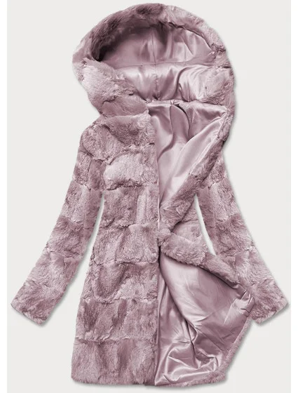 KURTKA DAMSKA FUTRO Z KAPTUREM PUDROWO RÓŻOWA (BR9741-81)