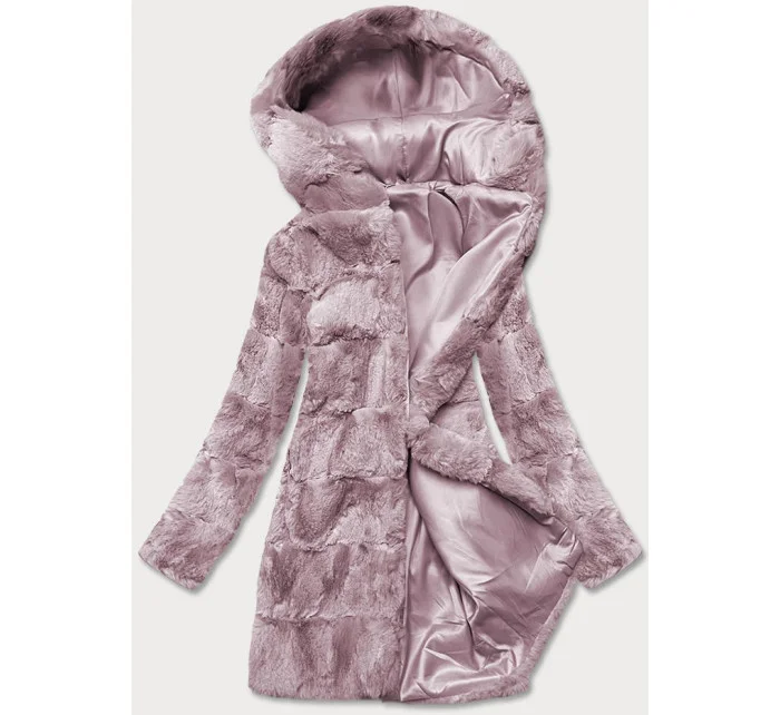 KURTKA DAMSKA FUTRO Z KAPTUREM PUDROWO RÓŻOWA (BR9741-81)