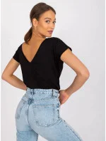 Čierne tričko Basic s výstrihom na chrbte Feel Good (4662-22) Čierne tričko Basic s výstrihom na chrbte Feel Good (4662-22)