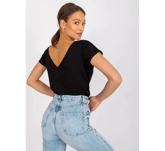 Čierne tričko Basic s výstrihom na chrbte Feel Good (4662-22) Čierne tričko Basic s výstrihom na chrbte Feel Good (4662-22)