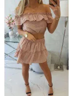 Vyšívaná súprava s kapučínovou blúzkou s bodkami