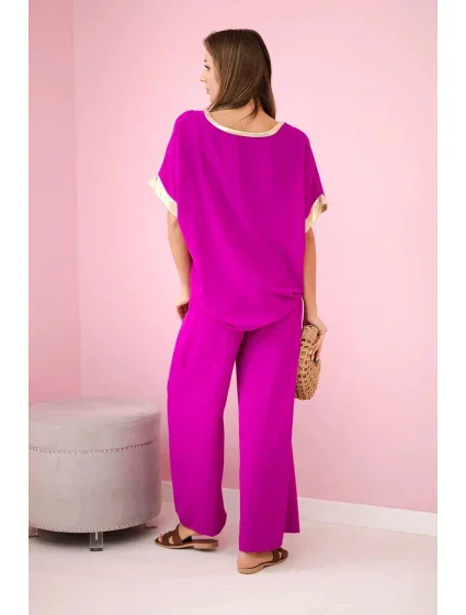 Viskózový komplet se zlatým lemováním tmavě fialová