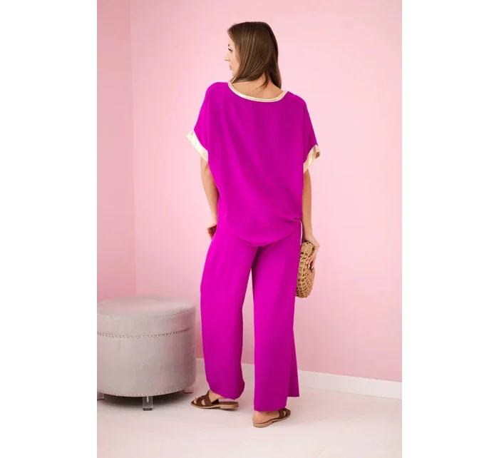 Viskózový komplet se zlatým lemováním tmavě fialová