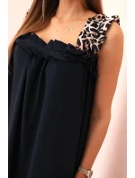 Dámské šaty s ramínky s leopardím potiskem námořnická modř