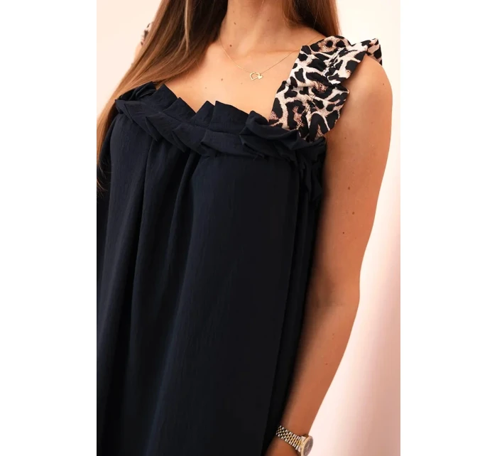 Dámské šaty s ramínky s leopardím potiskem námořnická modř