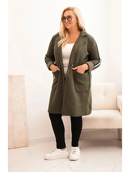 Dámský kabát Plus Size z  s kapsami khaki model 21297074 - K-Fashion