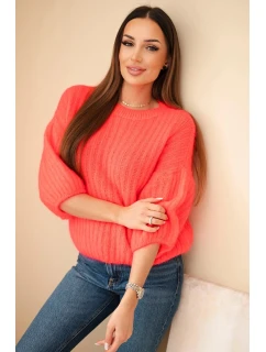 Dámsky mohérový sveter s krátkymi rukávmi malinová