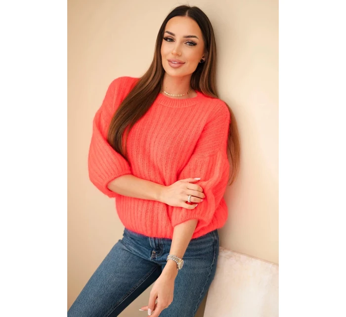 Dámsky mohérový sveter s krátkymi rukávmi malinová